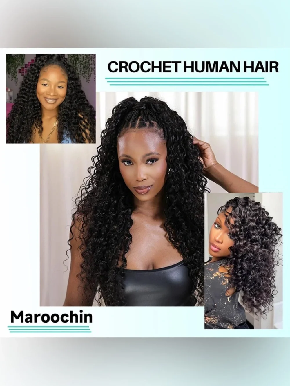 HUMAN HAIR Black Loose Deep Wave Crotchet Hair  Miracle Knots- Natural Black